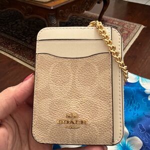 Coach Cream Card Holder with Gold Chain